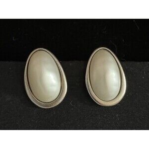 Vtg LES BERNARD EARRINGS DESIGNER COUTURE FAUX PEARL‎ Silver CLIP-ON Statement